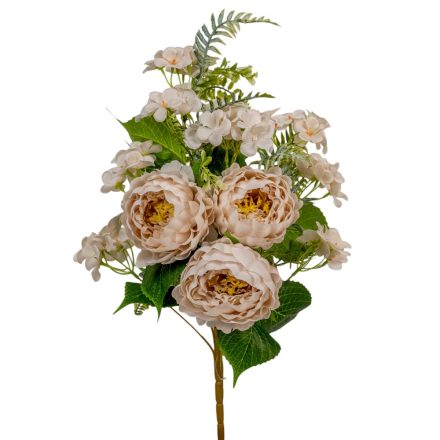 Peoni, hortenzia féloldalas csokor 11v. krém M50cm 8db/#