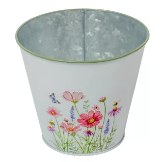 Meadow virágmintás fém kaspó fehér D14,5x13cm