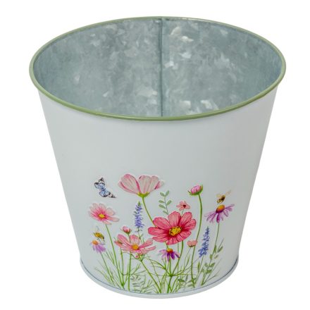 Meadow virágmintás fém kaspó fehér D14,5x13cm