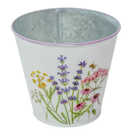 Meadow virágmintás fém kaspó fehér D14,5x13cm