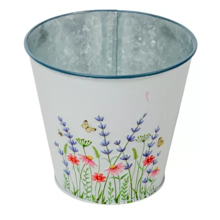 Meadow virágmintás fém kaspó fehér D14,5x13cm