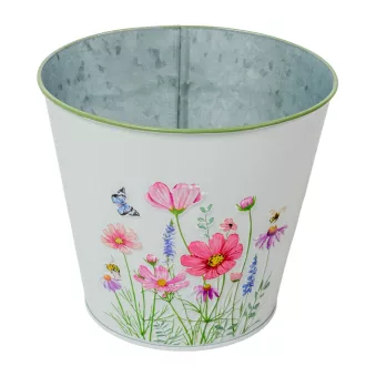 Meadow virágmintás fém kaspó fehér D16x14,8cm