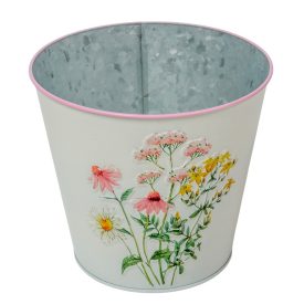 Meadow virágmintás fém kaspó fehér D16x14,8cm