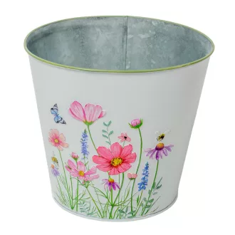 Meadow virágmintás fém kaspó fehér D18x14,8cm