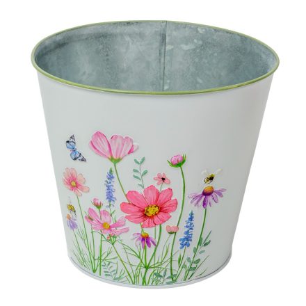 Meadow virágmintás fém kaspó fehér D18x14,8cm