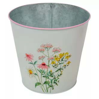 Meadow virágmintás fém kaspó fehér D18x14,8cm