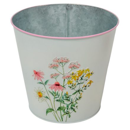 Meadow virágmintás fém kaspó fehér D18x14,8cm