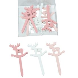 Rénszarvas leszúrható rózsaszin-fehér 8cm 12db-os