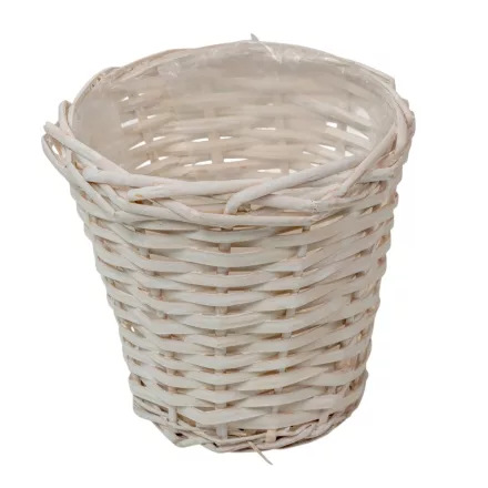 Hasított fa kaspó bélelt fehér D17cm M16cm