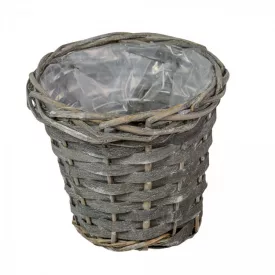 Hasított fa kaspó szürke bélelt D17x15cm