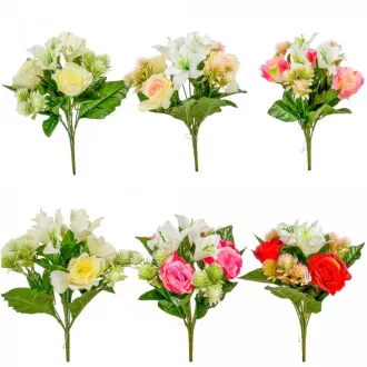Liliom, rózsa csokor 6v. mix M34cm 24db/#