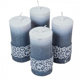   Kőhatású dekorcsíkos henger gyertya 45x100mm szürke 4db/csom (db ár)