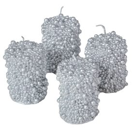   Kontúrozott gyöngyös henger gyertya 60x75mm ezüst 4db/csom (db ár)