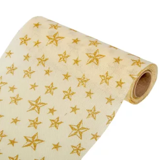   Karácsonyi glitteres lenvászon arany csillag mintás krém 23cmx4,5m