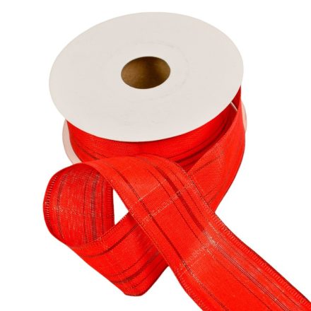 Kockás textil szalag drótos piros 4cmx10y