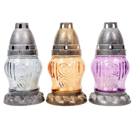 Mintás kis gömb üvegmécses szürke,arany,lila mix 30gr 15,5cm 12db/#