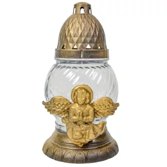 Angyalkás gömb üvegmécses arany 45gr 20,5cm 6db/#