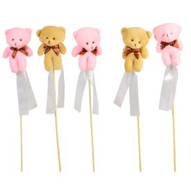 Pálcás plüss lapos maci szalagos 5db/csom (db ár)