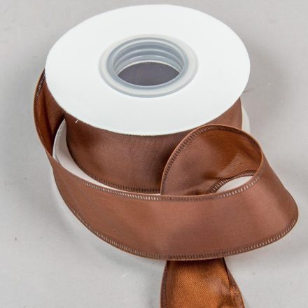 Szatén szalag drótos 4cm*10y BARNA