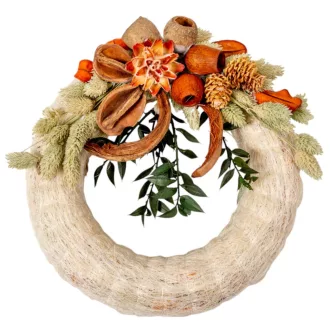 Szizálos szalma koszorú szárazvirág díszítéssel 22cm