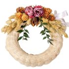 Szizálos szalma koszorú szárazvirág díszítéssel 17cm