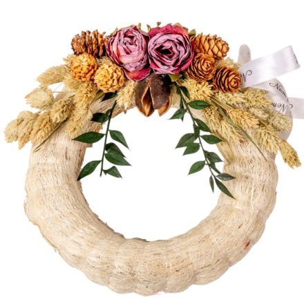 Szizálos szalma koszorú szárazvirág díszítéssel 15cm