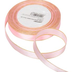 Szatén szalag rózsaszín arany széllel 15mm x25m