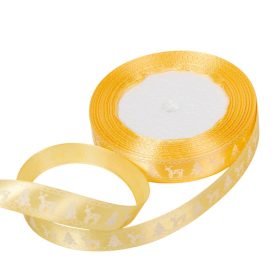 Karácsonyi mintás szatén szalag világosarany 15mmx25yard