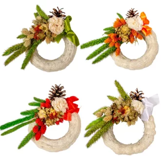   Szizálos szalma koszorú szárazvirág és ming díszítéssel 12cm