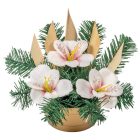 Sírdísz féloldalas kis tálban selyem asztróval M19x25cm