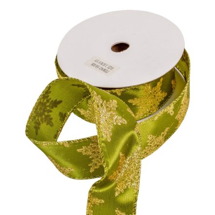 Hópehely mintás textil szalag drótos zöld 3,8cmx10y