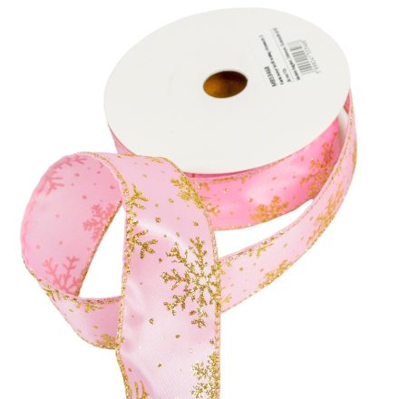 Hópehely mintás textil szalag drótos rózsaszín 3,8cmx10y
