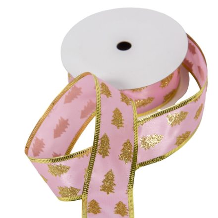 Karácsonyi textil szalag rózsaszín-arany 3,8cmx10y