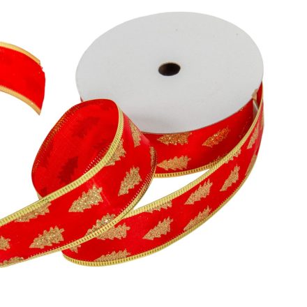 Karácsonyi textil szalag piros-arany 3,8cmx10y