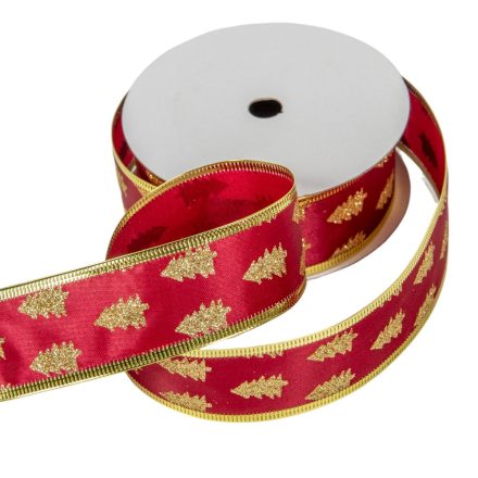 Karácsonyi textil szalag bordó-arany 3,8cmx10y