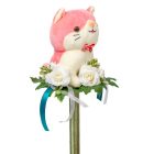 Ballagói csokor plüss cicával, selyemvirággal M40cm