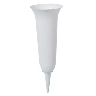 Műanyag sírváza leszúrós nagy fehér  D13,5cm M38,5cm