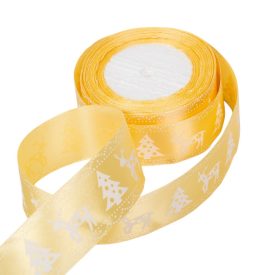 Karácsonyi mintás szatén szalag világosarany 38mmx10y