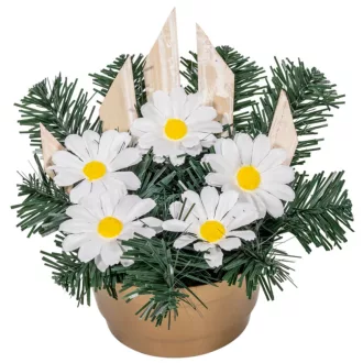   Sírdísz féloldalas kis tálban fehér margaréta selyemvirággal M20x25cm
