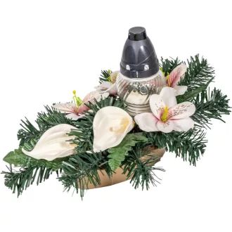   Sírdísz közepes hajóban üvegmécsessel, asztróval és poli kálával M22x38cm