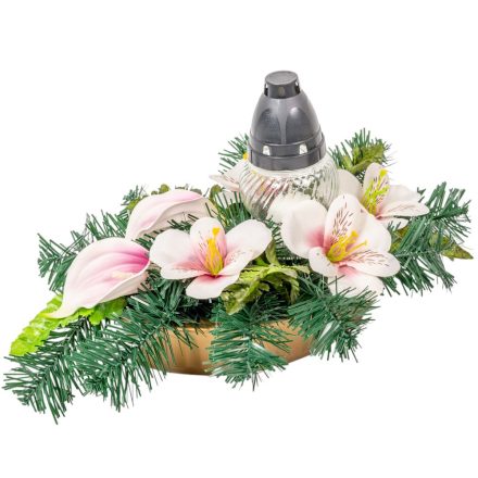 Sírdísz közepes hajóban üvegmécsessel, asztróval és poli kálával M22x38cm
