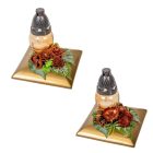 Sírdísz négyzetes arany tálban üvegmécsessel és szárazvirággal M20x17cm