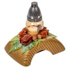 Sírdísz domború arany tálban üvegmécsessel és szárazvirággal M21x21cm