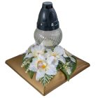 Sírdísz négyzetes arany tálban üvegmécsessel és selyem ochideával M20x17xm