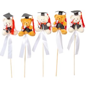   Pálcás plüss ballagó kalapos maci bizonyítvánnyal 5db/csom (db ár)