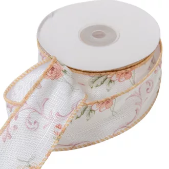 Textil szalag rózsás fehér 3,8cmx10yard