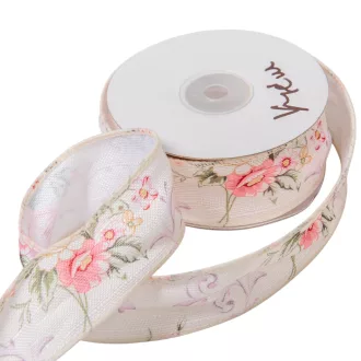 Textil szalag rózsás krém 3,8cmx10yard