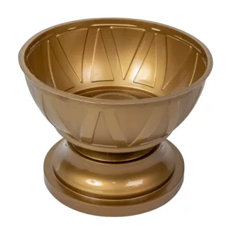 Műanyag talpas tál háromszög mintás arany D18cm M13cm