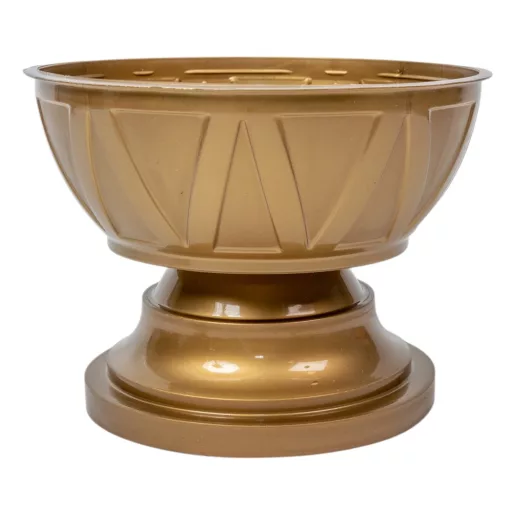 Műanyag talpas tál háromszög mintás arany D18cm M13cm