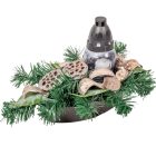 Sírdísz közepes hajóban üvegmécsessel, havas szárazvirrággal M22x40cm